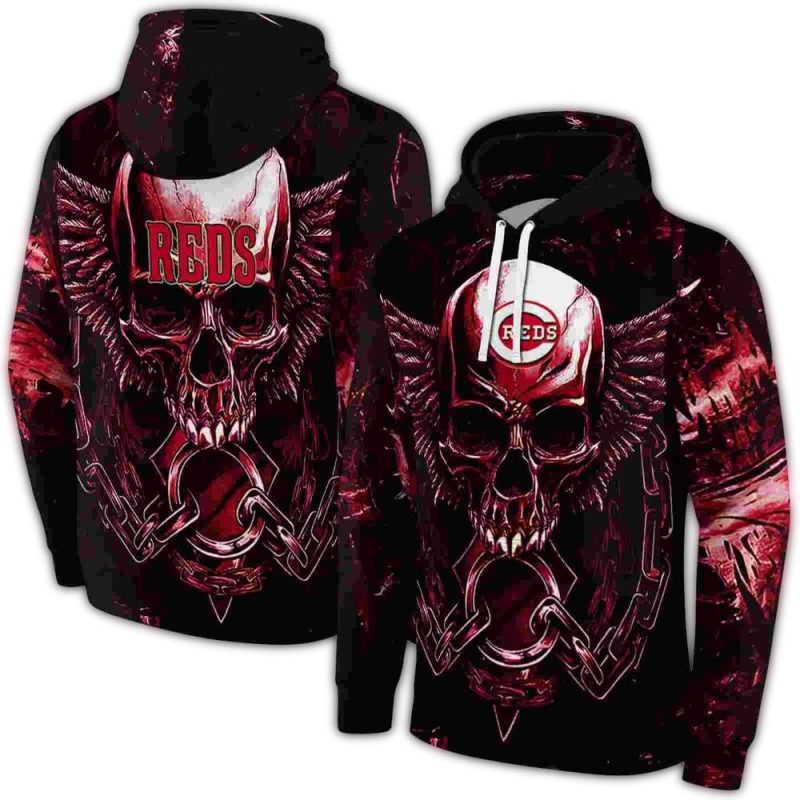 Cincinnati Reds Skull Artwork AOP Hoodie 1