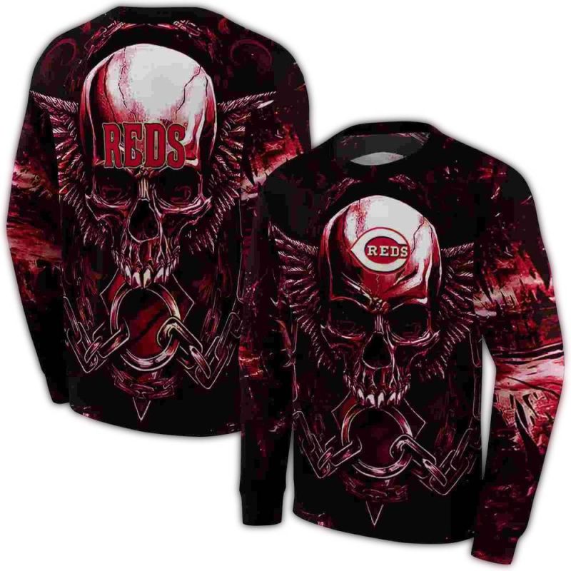 Cincinnati Reds Skull Artwork AOP Sweatshirt 1