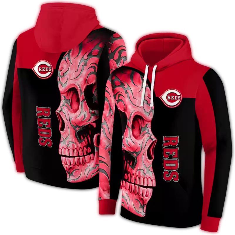 Cincinnati Reds Skull Motif AOP Hoodie 1