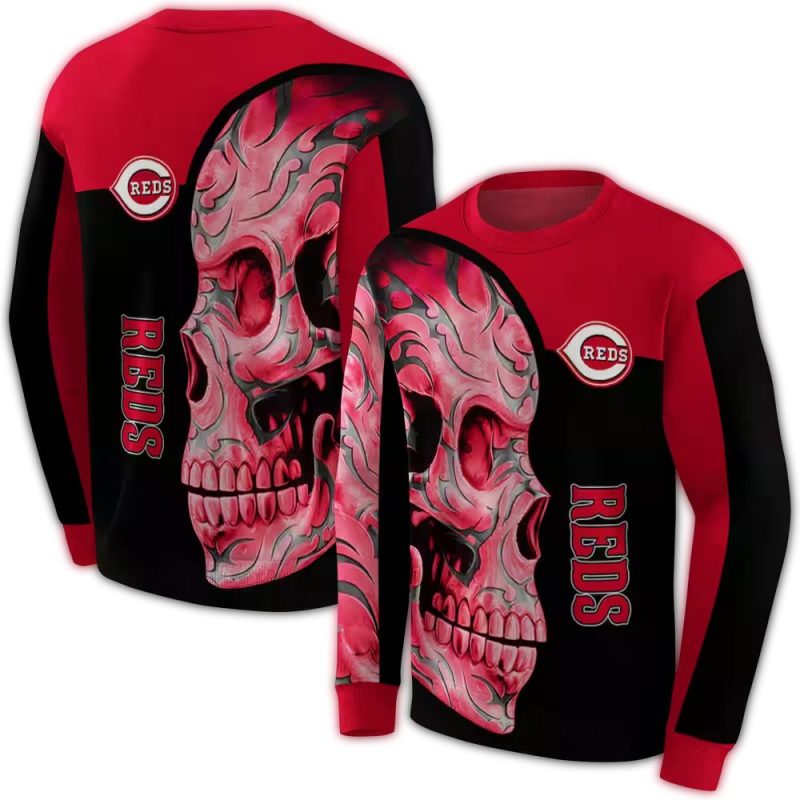 Cincinnati Reds Skull Motif AOP Sweatshirt 1