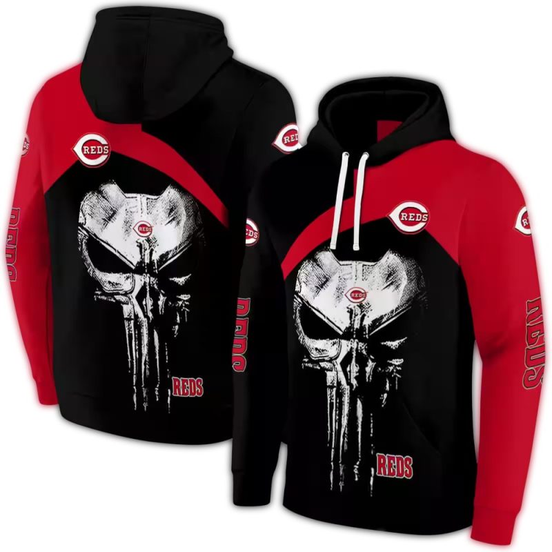 Cincinnati Reds Skull Punisher AOP Hoodie 1