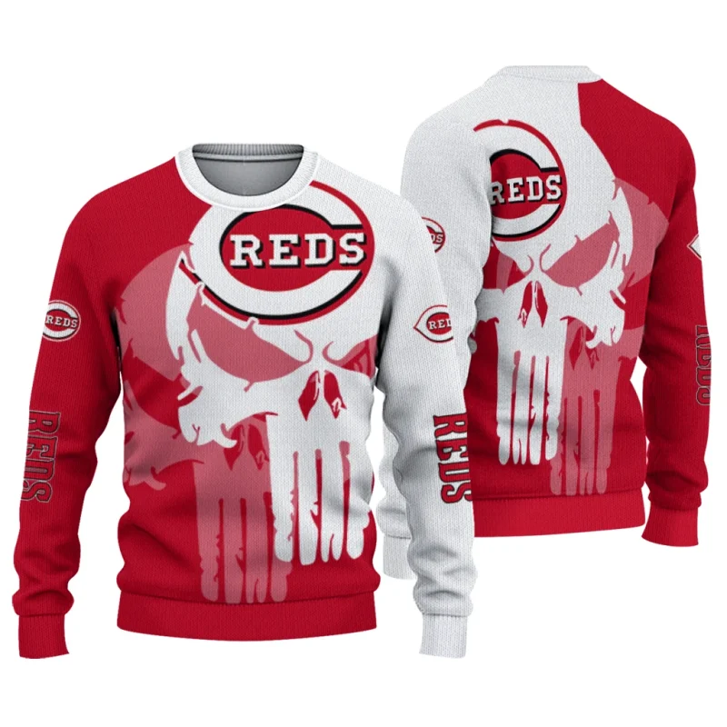 Cincinnati Reds Skull Punisher Split Ugly Sweater 1