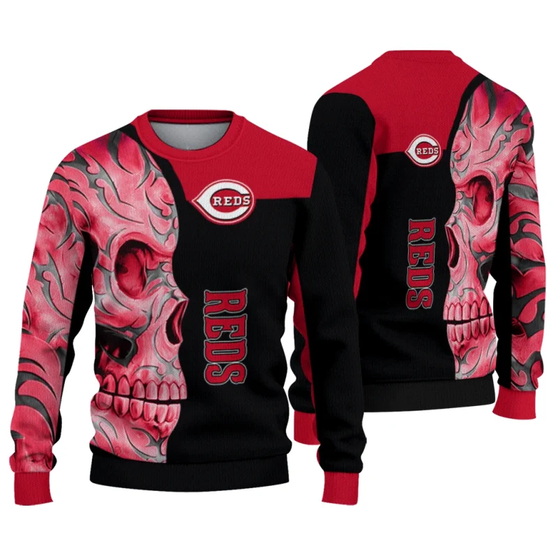 Cincinnati Reds Skull Swirl Ugly Sweater 1