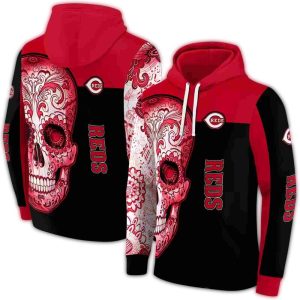 Cincinnati Reds Sugar Skull All-Over Print Hoodie For Fans