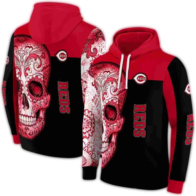 Cincinnati Reds Sugar Skull AOP Hoodie 1