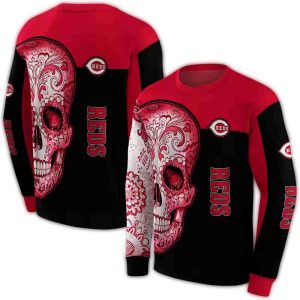 Cincinnati Reds Sugar Skull All-Over Print Sweatshirt For Fans