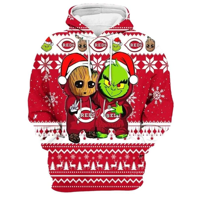 Cincinnati reds baby groot and grinch best friends 3d hoodie 2.jpg