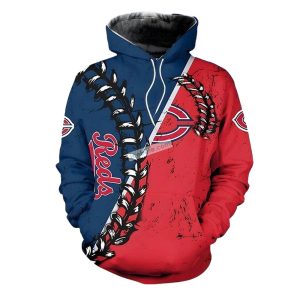 Cincinnati Reds Baseball Shape Blue And Red All Over Print Hoodie