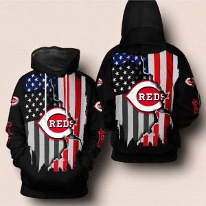 Cincinnati Reds Flag American Scratch All Over Print Hoodie