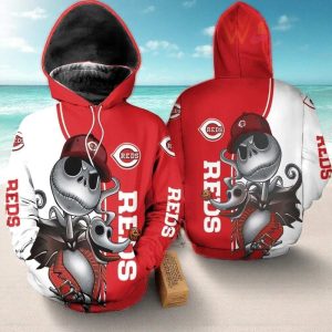 Cincinnati Reds Jack Skellington And Zero All Over Print Hoodie