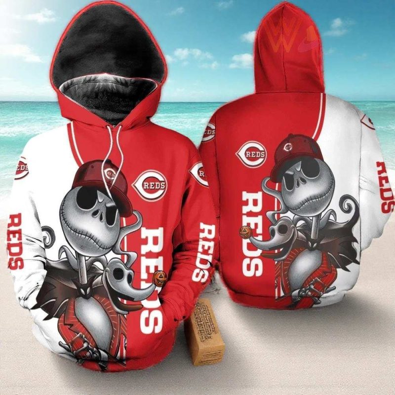 Cincinnati reds jack skellington and zero All Over Print Hoodie
