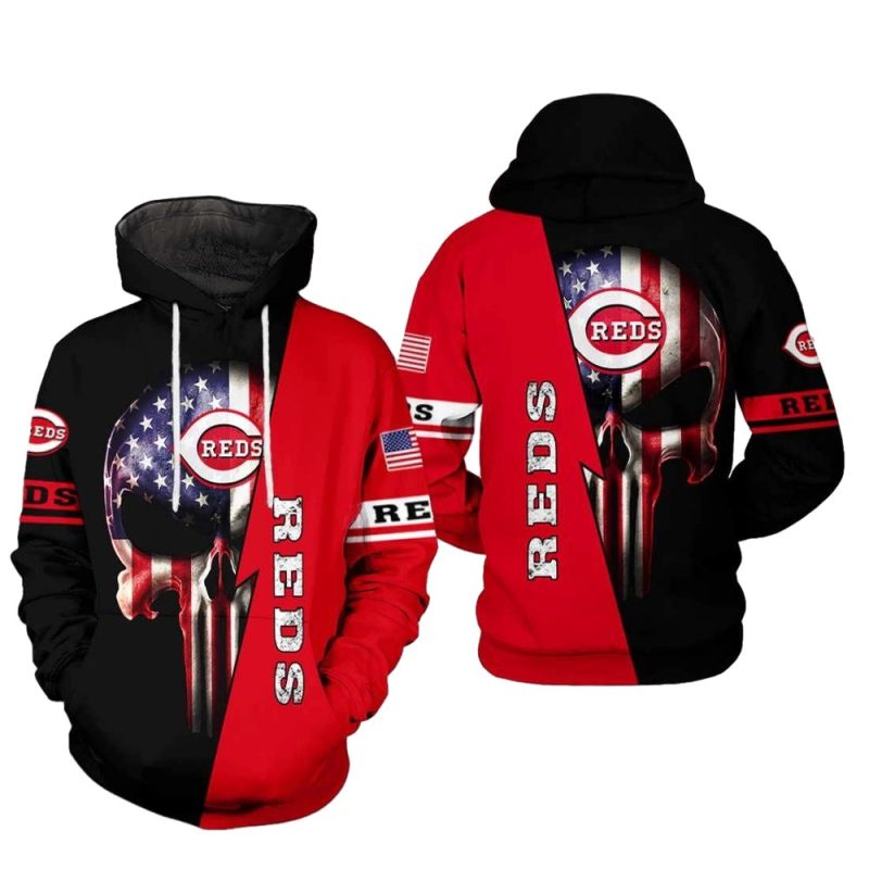 Cincinnati reds skull punisher flag american 1 All Over Print Hoodie