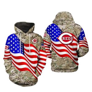 Cincinnati Reds Us Flag Camo Veteran All Over Print Hoodie