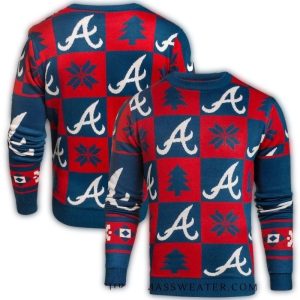 Atlanta Braves Patchwork Christmas Sweatshirt - Red & Blue Ugly Sweater