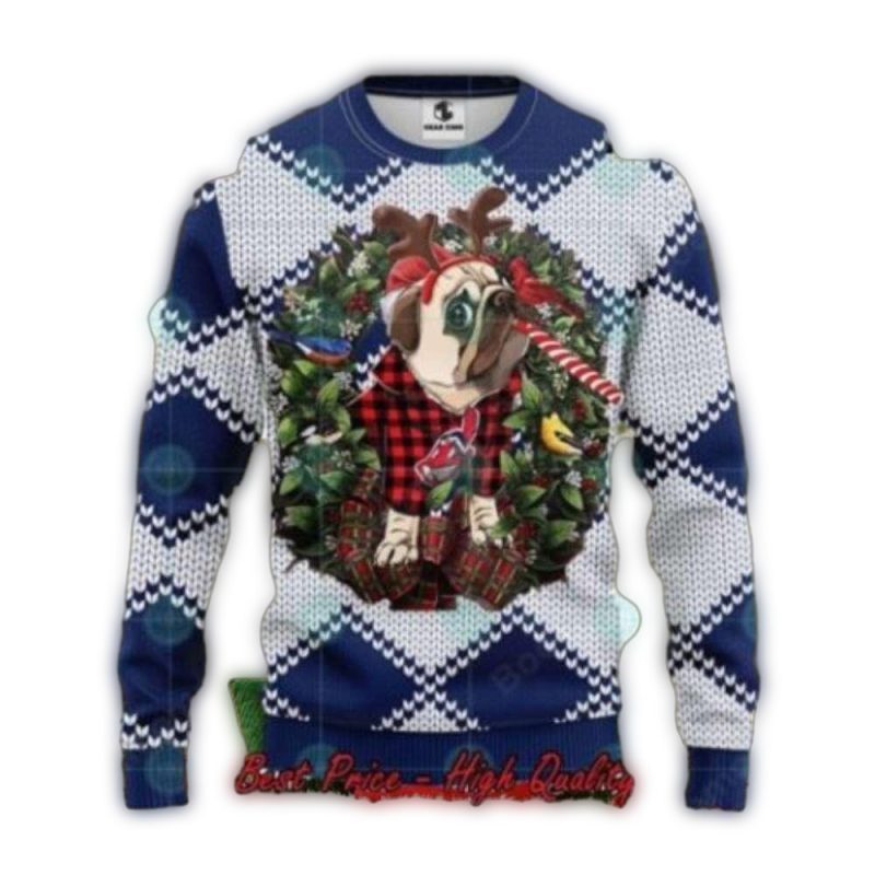 Cleveland Guardians Bulldog Wreath Christmas Ugly Sweater 1