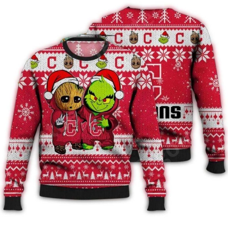 Cleveland Guardians Grinch And Groot Christmas Ugly Sweater 1