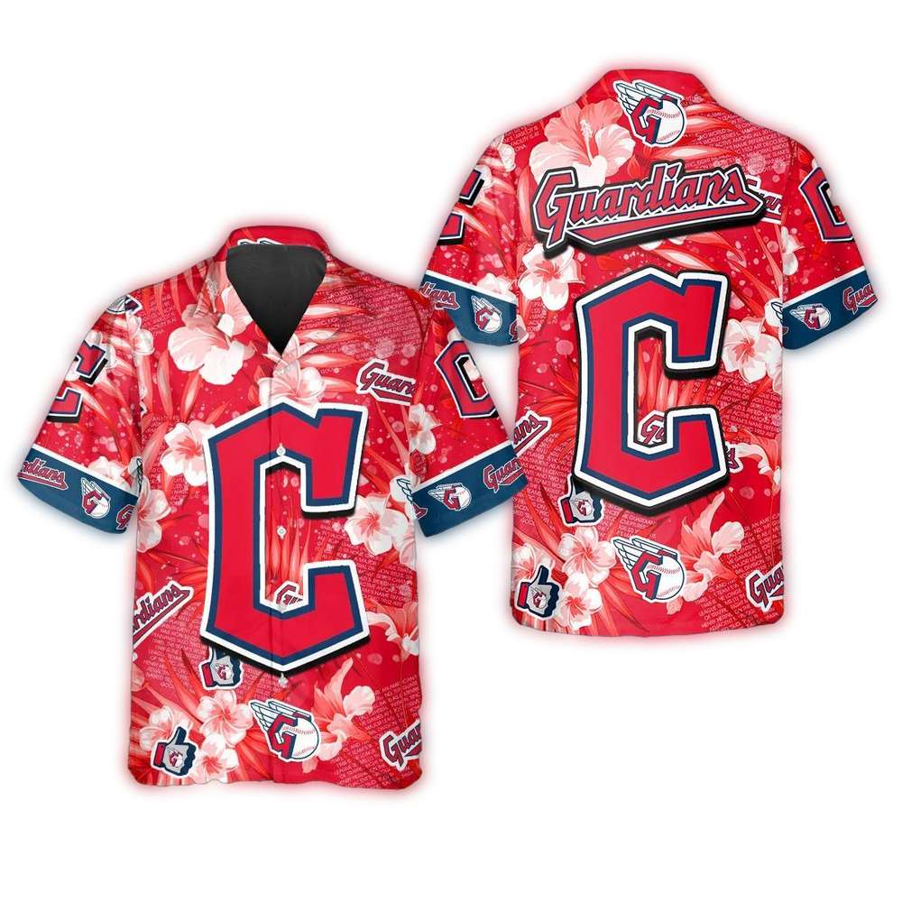 Cleveland Guardians Hibiscus Emblem Hawaiian Shirt 1