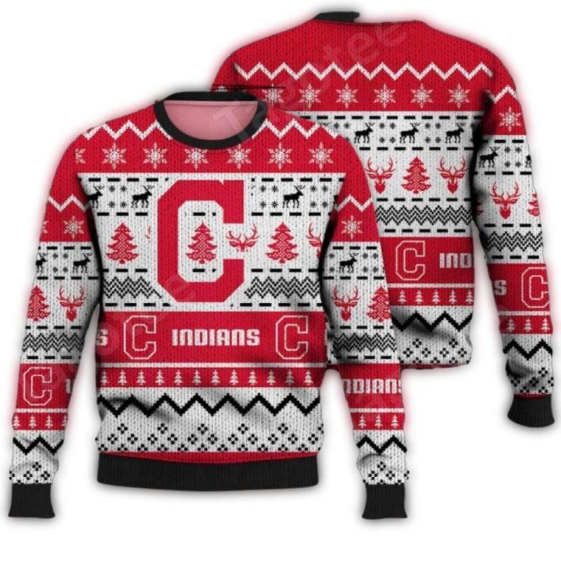 Cleveland Guardians Retro C Letter Christmas Ugly Sweater 1
