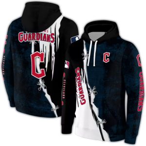 Cleveland Guardians All-Over Print Hoodie With Ripped Pattern Design