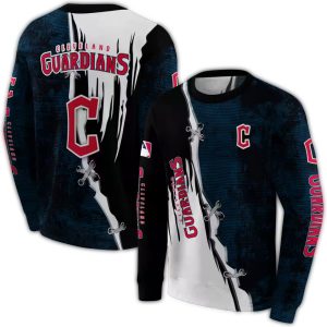 Cleveland Guardians All-Over Print Sweatshirt With Ripped Pattern