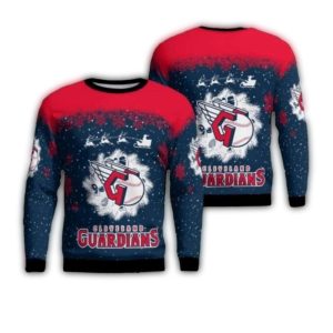 Cleveland Guardians Christmas Ugly Sweater - Santa Sleigh Design