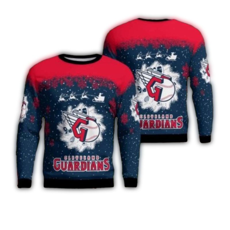 Cleveland Guardians Santa Sleigh Night Christmas Ugly Sweater 1