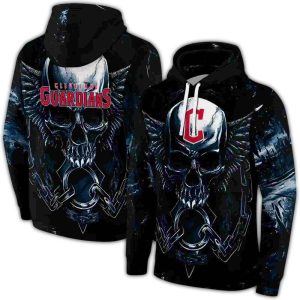 Cleveland Guardians Skull Artwork All-Over Print Hoodie For Fans