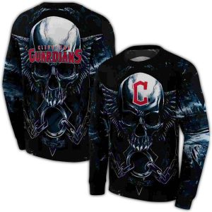 Cleveland Guardians Skull Artwork All-Over Print Hoodie For Fans