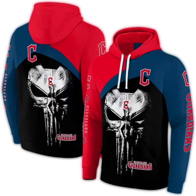 Cleveland Guardians Skull Punisher AOP Hoodie 1