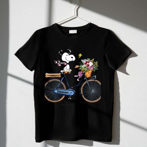 Cleveland Guardians Snoopy Bicycle T-Shirt With Flowers And Baseball Bow Tie