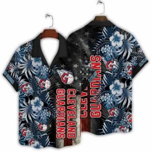 Cleveland Guardians Floral Stars And Stripes Hawaiian Shirt For Men