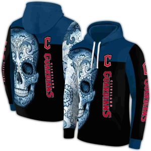 Cleveland Guardians Sugar Skull All-Over Print Hoodie For Fans