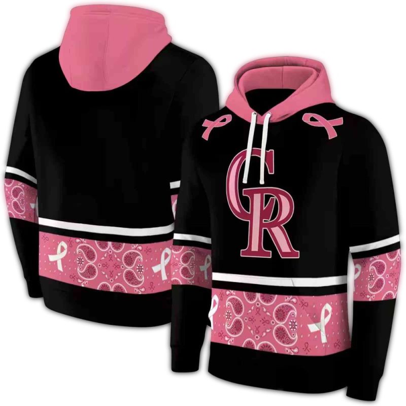 Colorado Rockies Awareness Ribbon Black Pink AOP Hoodie 1