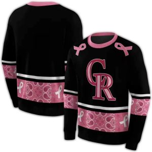 Colorado Rockies Awareness Ribbon Black & Pink All Over Print Sweatshirt