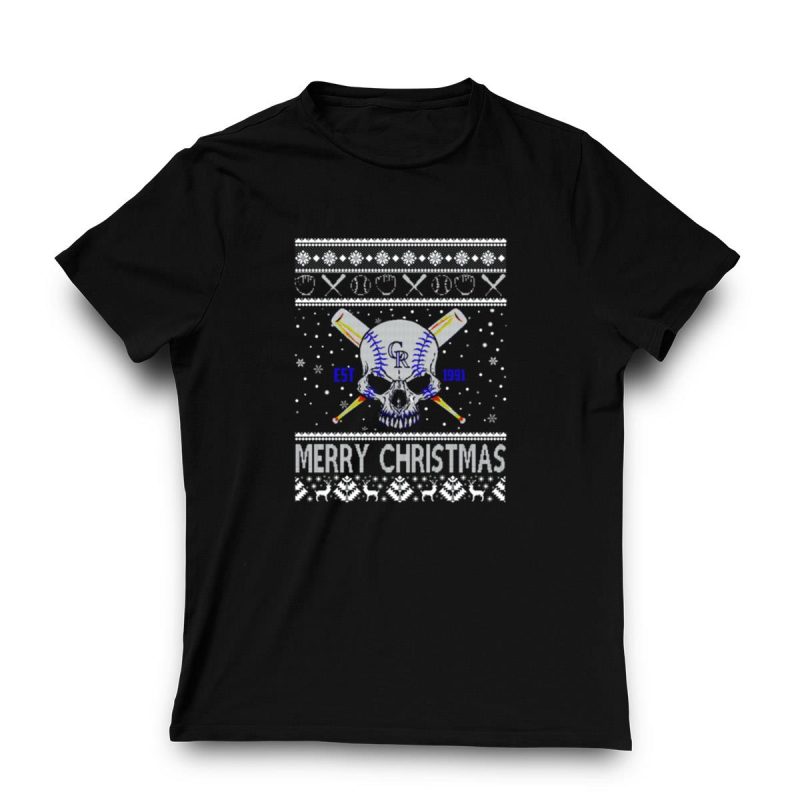 Colorado Rockies Baseball Club Est 1991 Merry Christmas Ugly Sweater Skull T Shirt 0