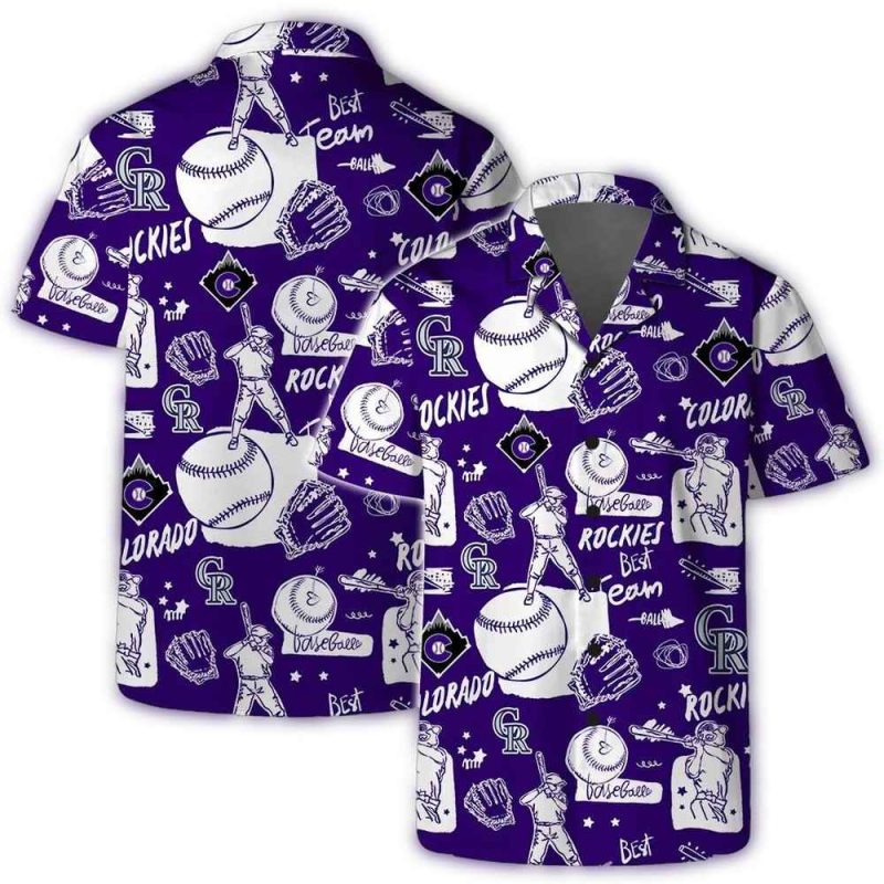 Colorado Rockies Baseball Sketch Hawaiian Shirt 1
