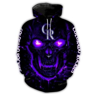Colorado Rockies Skull Eyes Fire All Over Print Hoodie For Fans