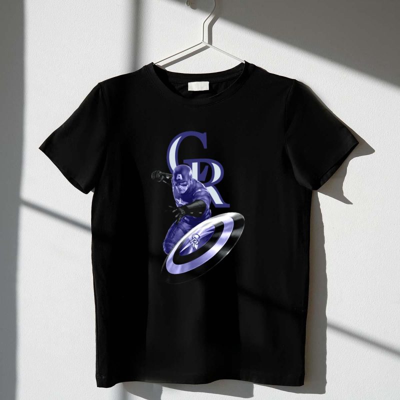 Colorado Rockies Captain America Shield Throwing Action T Shirt t shirt 1 1
