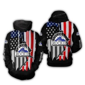 Colorado Rockies All Over Print Hoodie With American Flag Design