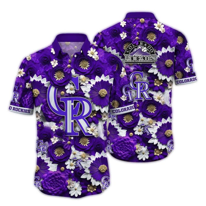 Colorado Rockies Flower Blossom Pattern Hawaiian Shirt 1