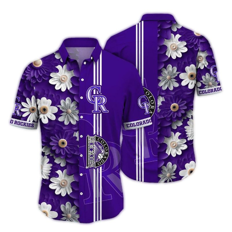 Colorado Rockies Flower Stripe Tropical Hawaiian Shirt 1