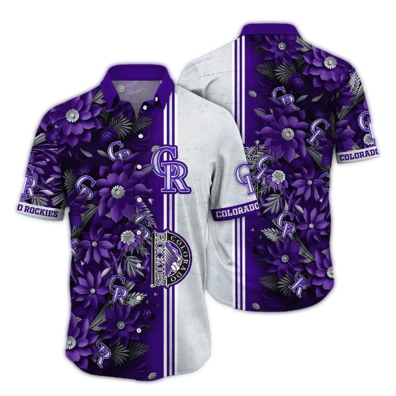 Colorado Rockies Flower Stripe White Hawaiian Shirt 1