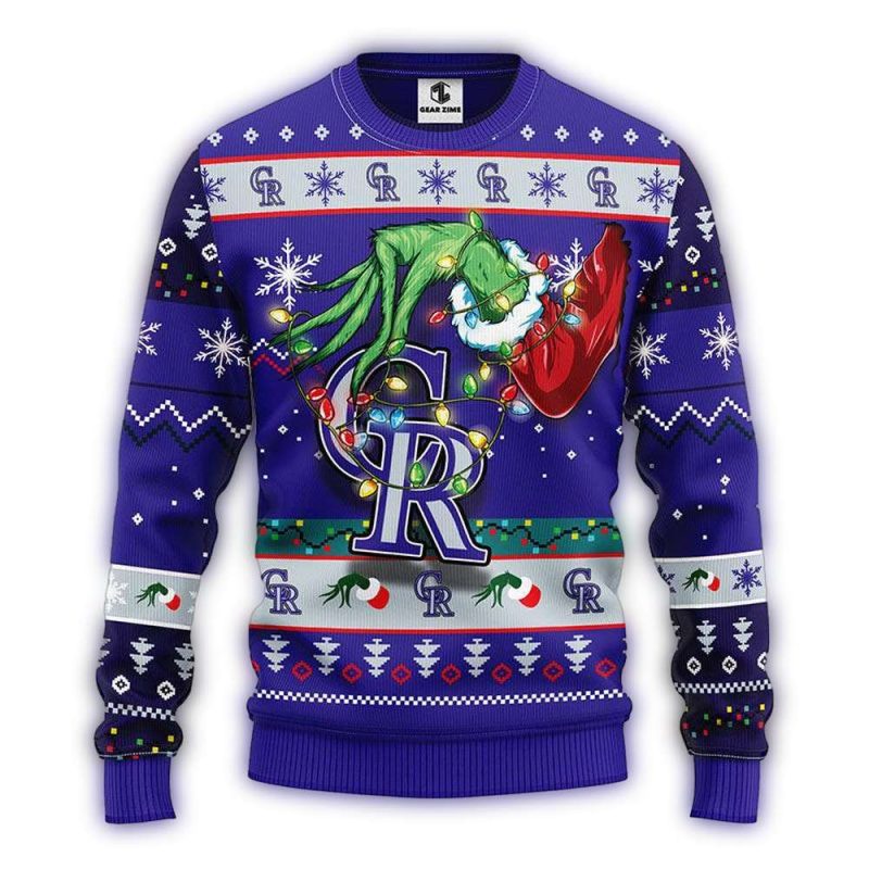 Colorado Rockies Grinch Hold Logo Light Christmas Ugly Sweater 1