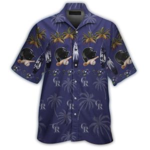 Colorado Rockies Tropical Hawaiian Shirt With Helmet, Bat & Ball Design