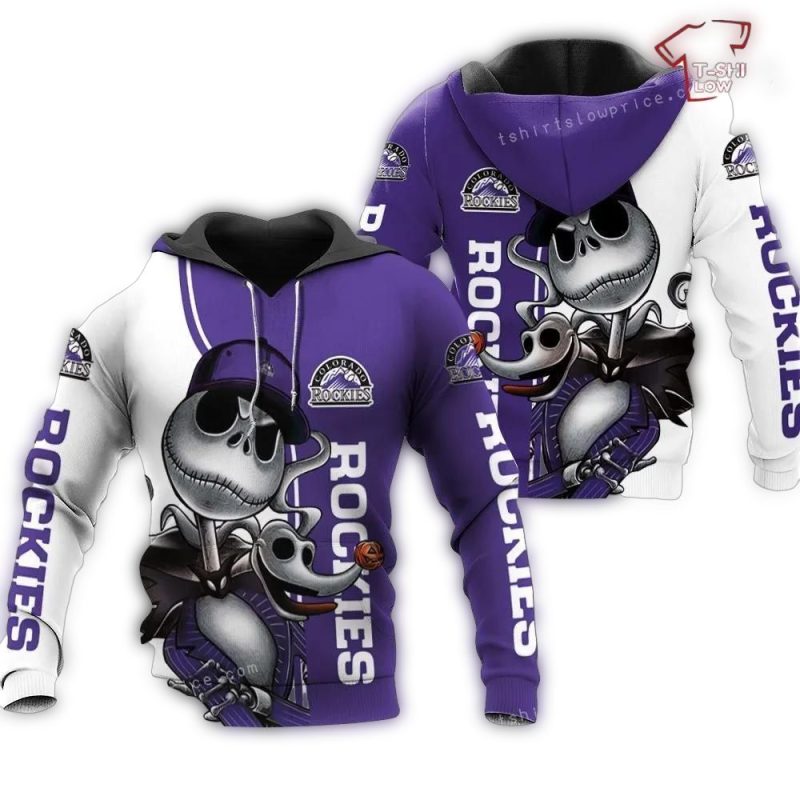 Colorado Rockies Jack Skellington And Zero AOP Hoodie 1