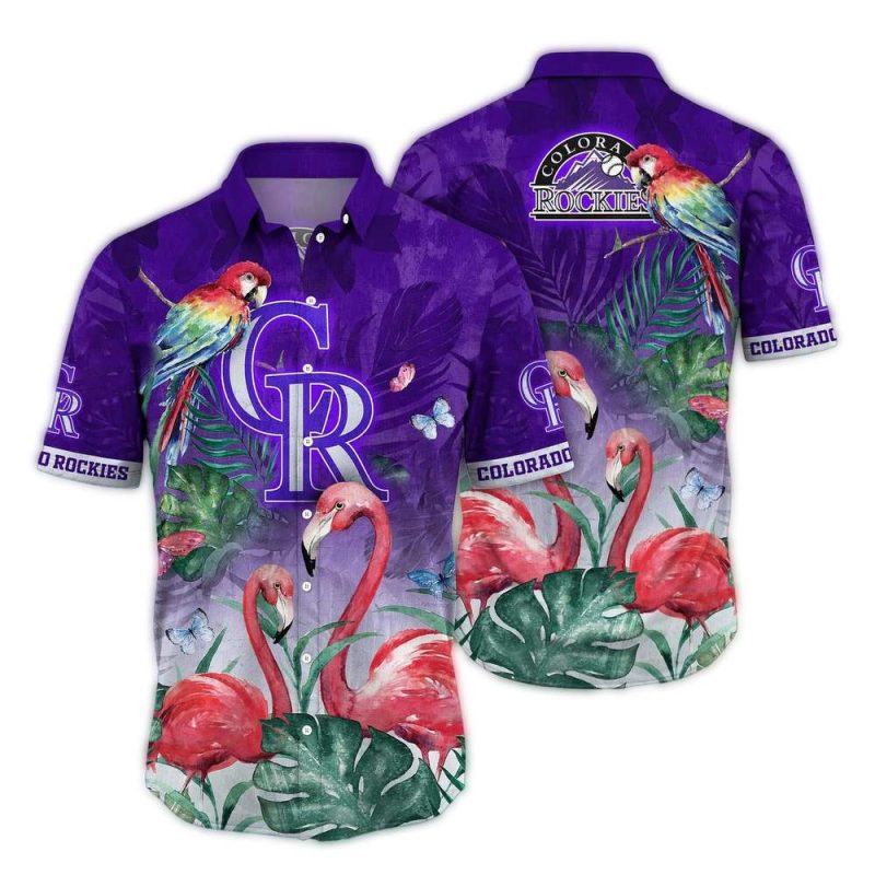 Colorado Rockies Parrot and Flamingo Landscape Art Hawaiian Shirt 1