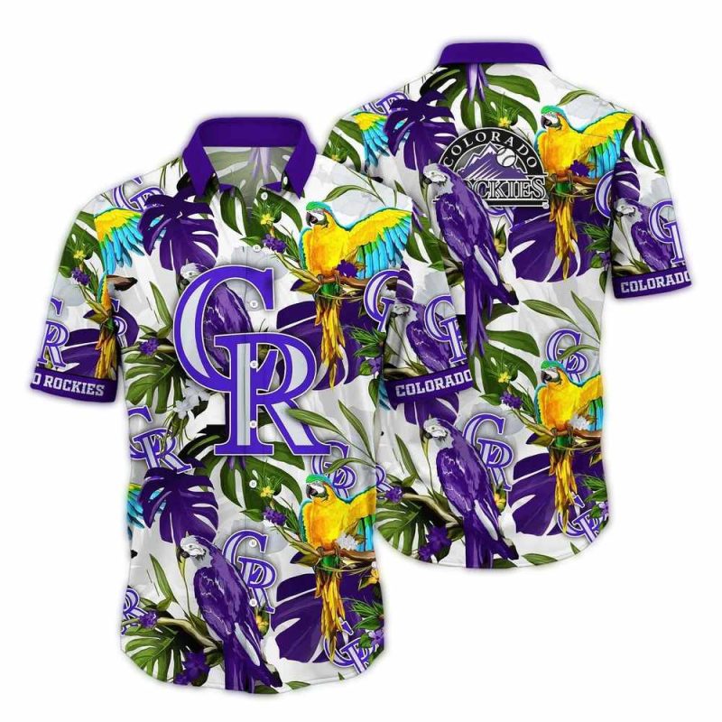 Colorado Rockies Parrot and Leafs Art Hawaiian Shirt 1