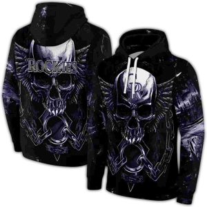 Colorado Rockies Skull Graphic All-Over Print Hoodie For Fans