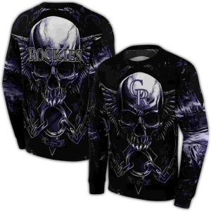 Colorado Rockies Skull Artwork All-Over Print Sweatshirt For Fans
