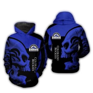 Colorado Rockies Skull Design Black & Blue All Over Print Hoodie